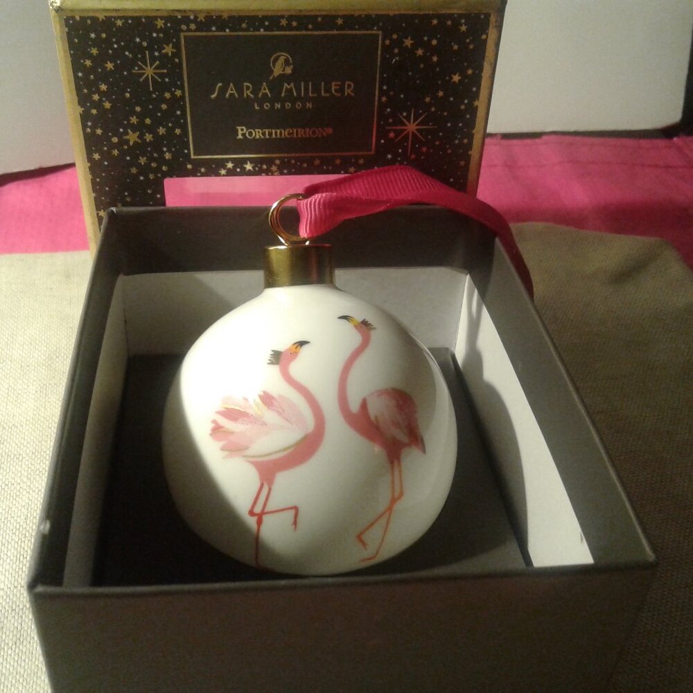 Lovely! Portmeirron Pink & White Flamingo Bauble Ceramic Ornament